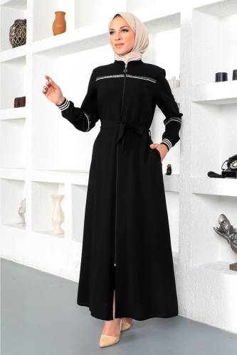 Ribanalı Tesettür Ferace TSD230328 - Siyah 