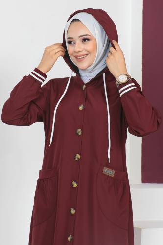 Ribanalı Trençkot TSD230638 Bordo - Tesettür Dünyası (1)