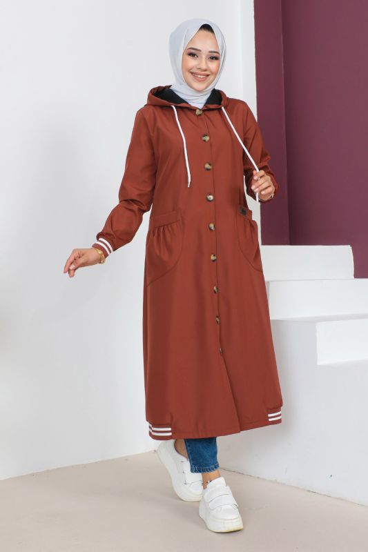 Ribanalı Trençkot TSD230638 Kiremit - 4