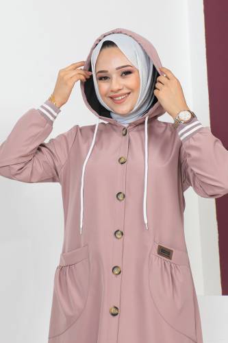Ribanalı Trençkot TSD230638 Pembe - Tesettür Dünyası (1)