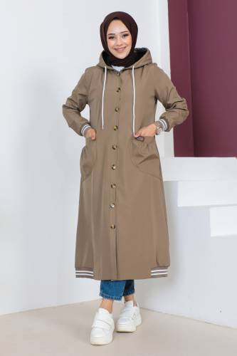 Ribanalı Trençkot TSD230638 Vizon 