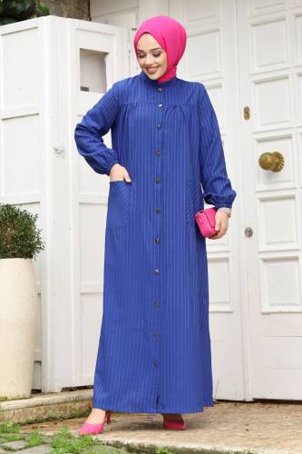 Robalı Boydan Düğmeli Cepli Ferace TSD240227 Saks Mavisi 
