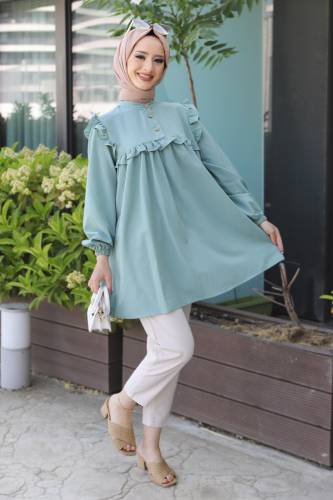 Robalı Fırfırlı Tunik TSD1803 Mint Yeşili 