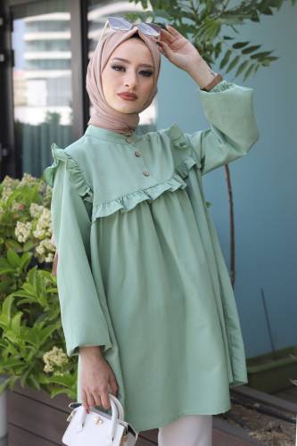 Robalı Fırfırlı Tunik TSD1803 Yeşil 