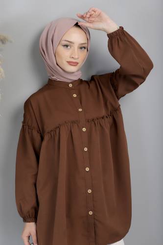 Robalı Tunik TSD1338 Kahverengi - Tesettür Dünyası (1)