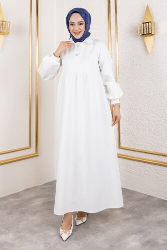 Scuba Elbise TSD250129 Beyaz 