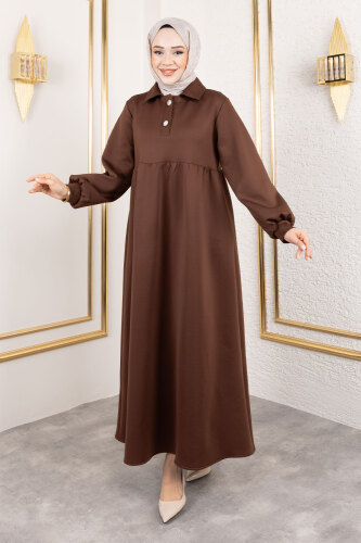 Scuba Elbise TSD250129 Kahverengi 