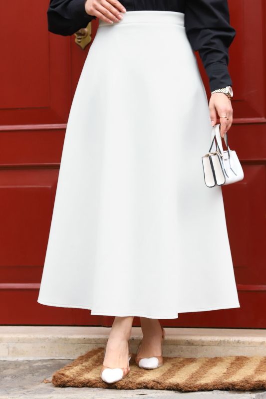 Scuba Kloş Etek TSD240218 Beyaz - Tesettür Dünyası (1)