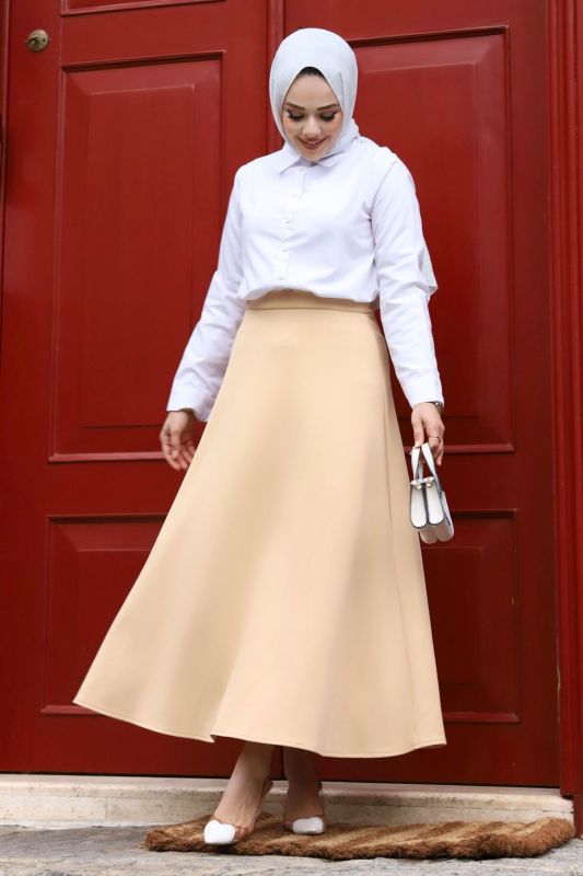 Scuba Kloş Etek TSD240218 Camel - Tesettür Dünyası