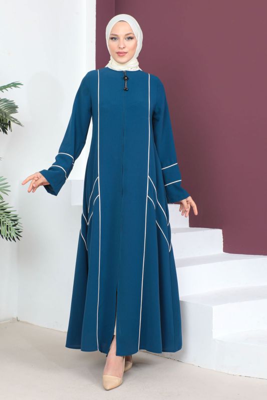 Şerit Detaylı Ferace TSD230433 İndigo - 1