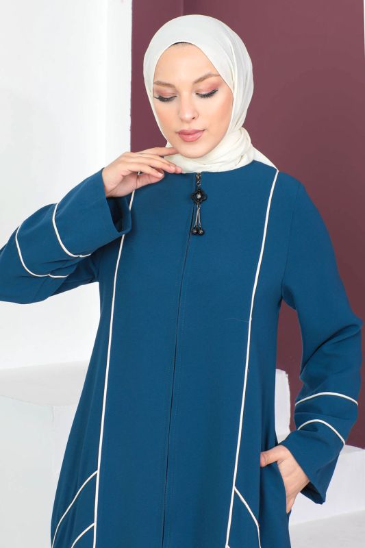 Şerit Detaylı Ferace TSD230433 İndigo - 2