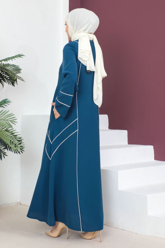 Şerit Detaylı Ferace TSD230433 İndigo - 4