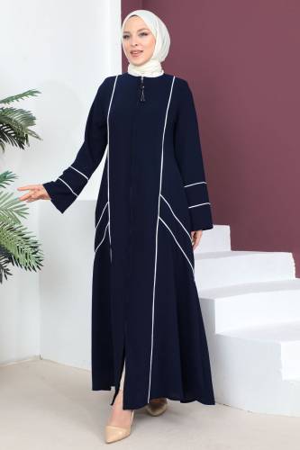 Şerit Detaylı Ferace TSD230433 Lacivert 