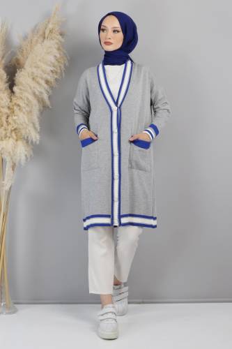 Şerit Detaylı Triko Hırka TSD220718 Gri 