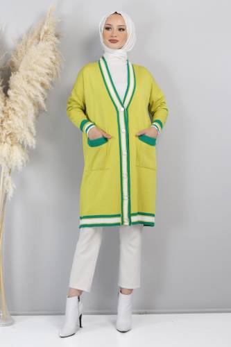 Şerit Detaylı Triko Hırka TSD220718 Hardal 