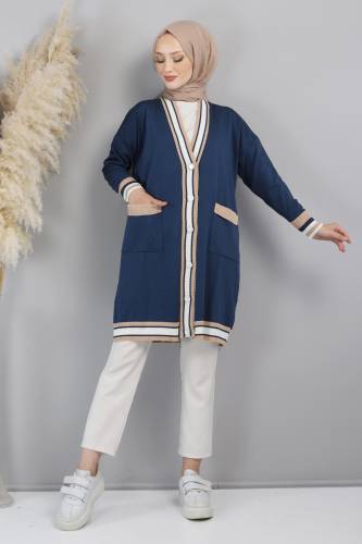 Şerit Detaylı Triko Hırka TSD220718 İndigo 