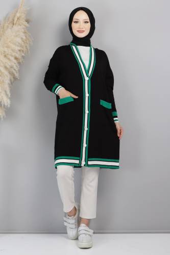 Şerit Detaylı Triko Hırka TSD220718 Yeşil 