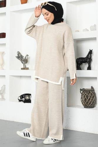 Şerit Detaylı Triko Takım TSD221011 Bej 