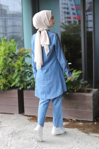 Şeritli Kot İkili Takım TSD220614 Açık Mavi - 5