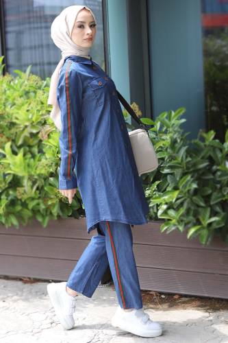 Şeritli Kot İkili Takım TSD220614 Koyu Mavi - 2