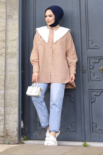 Sivri Yaka Feride Gömlek TSD240220 Camel 