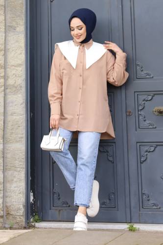 Sivri Yaka Feride Gömlek TSD240220 Camel - 4