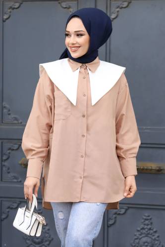 Sivri Yaka Feride Gömlek TSD240220 Camel - 2