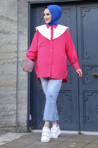 Sivri Yaka Feride Gömlek TSD240220 Fuşya 