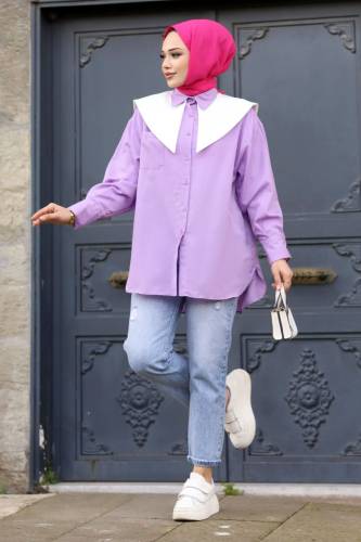 Sivri Yaka Feride Gömlek TSD240220 Lila 