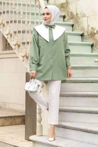 Sivri Yaka Feride Gömlek TSD240220 Mint Yeşili 