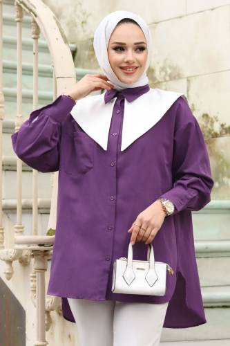 Sivri Yaka Feride Gömlek TSD240220 Mor - 2