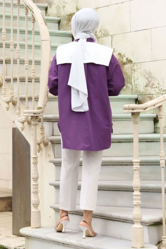 Sivri Yaka Feride Gömlek TSD240220 Mor - 5