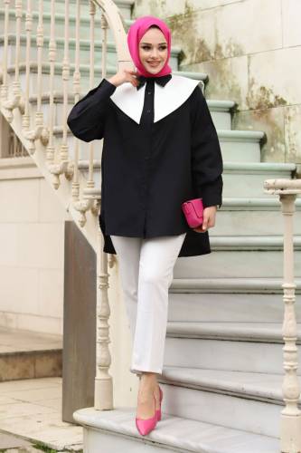 Sivri Yaka Feride Gömlek TSD240220 Siyah 