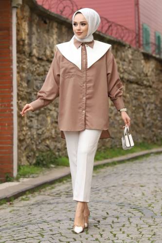 Sivri Yaka Feride Gömlek TSD240220 Vizon 