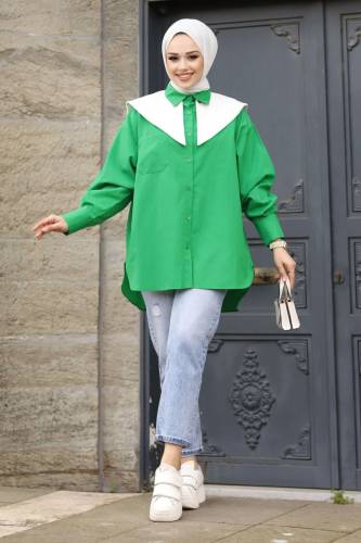 Sivri Yaka Feride Gömlek TSD240220 Yeşil 