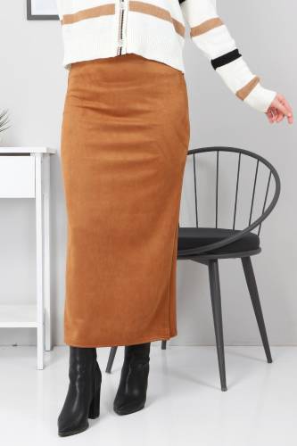 Süet Kalem Etek TSD0034 Taba - Tesettür Dünyası (1)