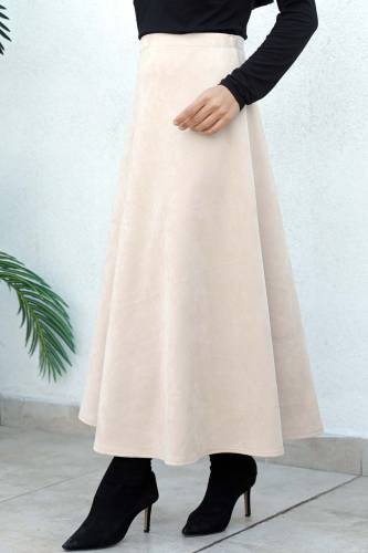 Süet Mevlana Etek TSD0036 Bej - Tesettür Dünyası (1)