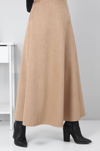 Süet Mevlana Etek TSD0036 Camel - Tesettür Dünyası (1)