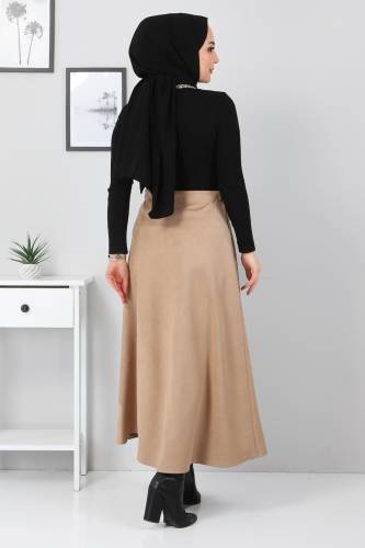 Süet Mevlana Etek TSD0036 Camel - 5