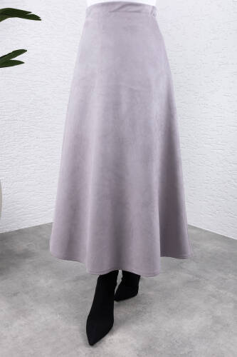 Süet Mevlana Etek TSD0036 Gri - Tesettür Dünyası (1)