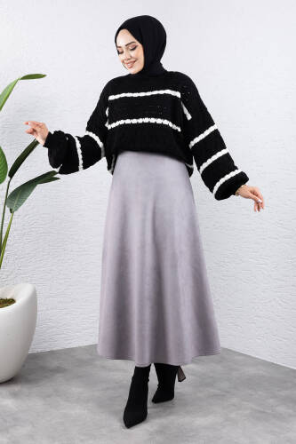 Süet Mevlana Etek TSD0036 Gri 