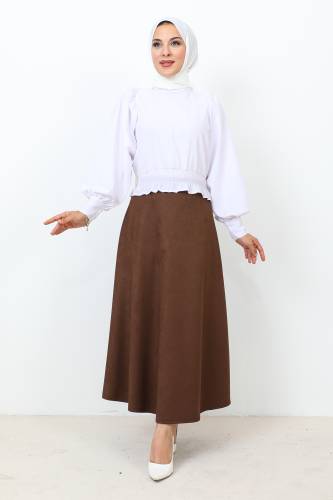 Süet Mevlana Etek TSD0036 Kahverengi - Tesettür Dünyası
