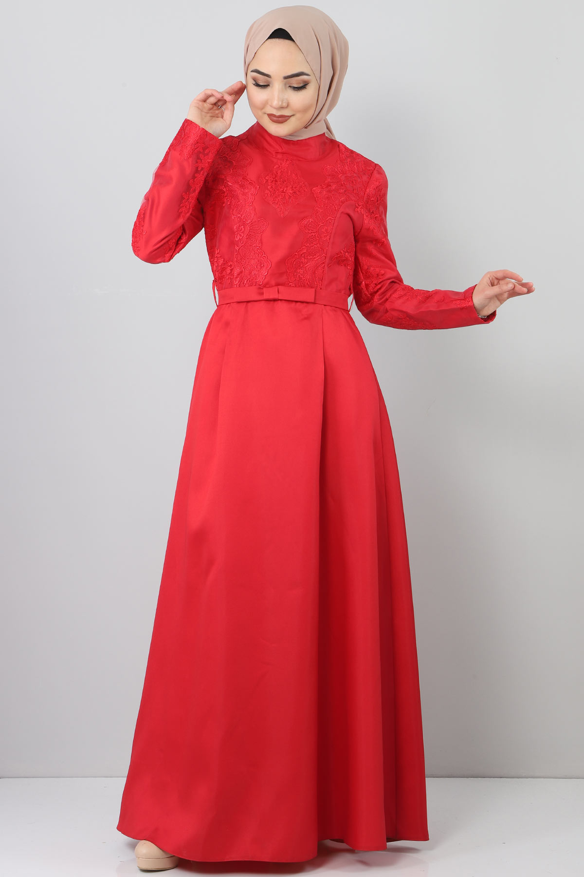Tesettür Dünyası - Sultan Evening Dress TSD8723 Red