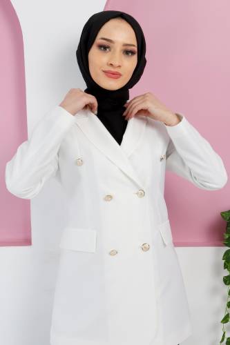 Süs Cep Detaylı Blazer Ceket TSD220411 Beyaz - 2