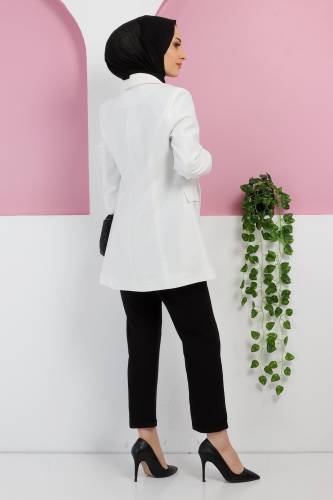 Süs Cep Detaylı Blazer Ceket TSD220411 Beyaz - 4
