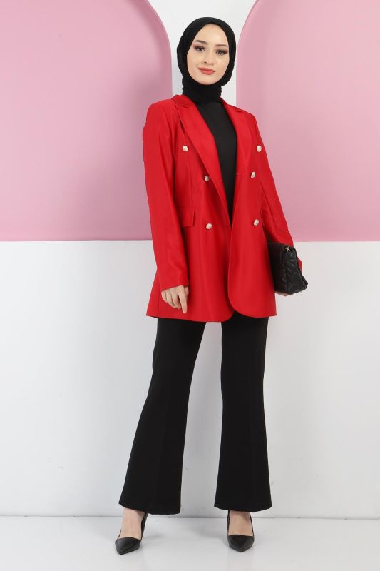 Süs Cep Detaylı Blazer Ceket TSD220411 Kırmızı - 3