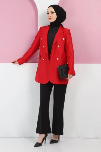 Süs Cep Detaylı Blazer Ceket TSD220411 Kırmızı 