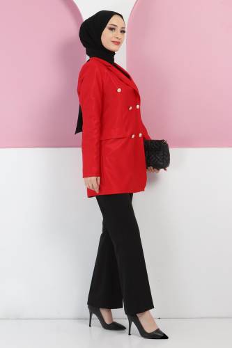 Süs Cep Detaylı Blazer Ceket TSD220411 Kırmızı - 4