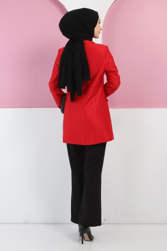 Süs Cep Detaylı Blazer Ceket TSD220411 Kırmızı - 5