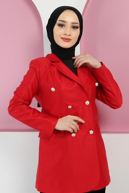Süs Cep Detaylı Blazer Ceket TSD220411 Kırmızı - 2